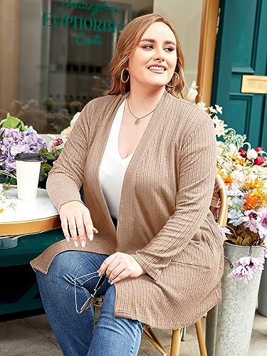Image of LARACE Open Front Knit Plus Size Cardigan Sweaters for Women with Pockets