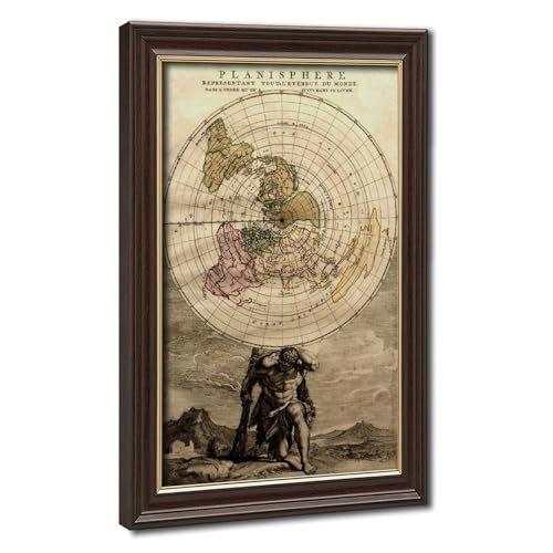 Carte du monde Terre plate vintage Louis Renard en toile premium | Planisphère d'art mural