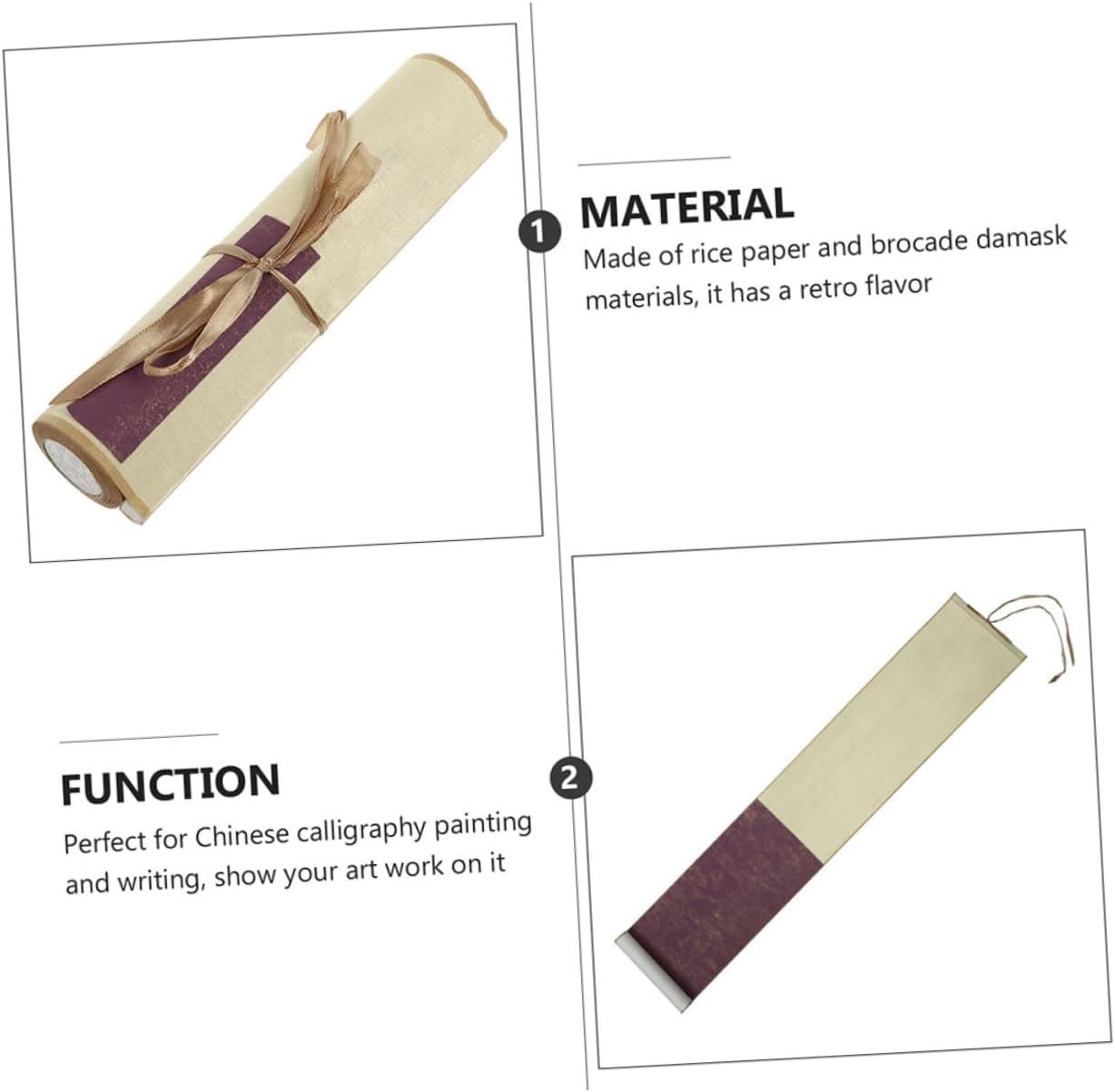 Homoyoyo 2pcs Blank Chinese Calligraphy Scroll Paper Half Raw Xuan Paper for Drawing and Painting for Home Decor and Art Projects Durable and Versatile Use