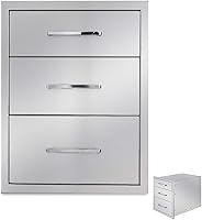Vista 12 de Cajón de cocina para exteriores de 16 pulgadas de ancho, de acero inoxidable, BBQ triple cajón, montaje empotrado para isla de cocina al aire libre