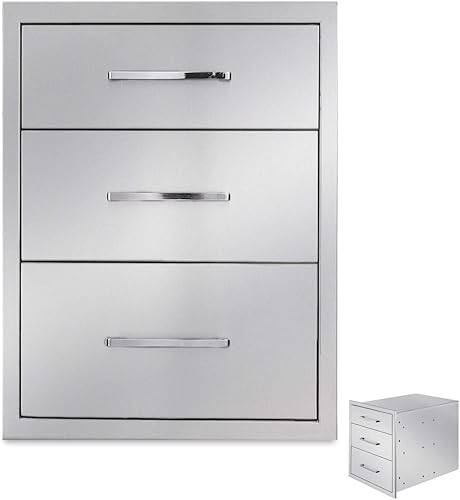 Miniatura 12 de Cajón de cocina para exteriores de 16 pulgadas de ancho, de acero inoxidable, BBQ triple cajón, montaje empotrado para isla de cocina al aire libre