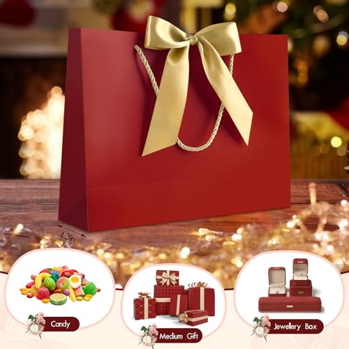 Image of JMANNI Gift Bags with Handles, 13 inch Medium Gift Bag for Presents, 1 Pcs Bags with 2 Tissue Paper and 1 Cards for Baby Shower Wedding Bridal Shower Mother's Day Birthday Party (Red)