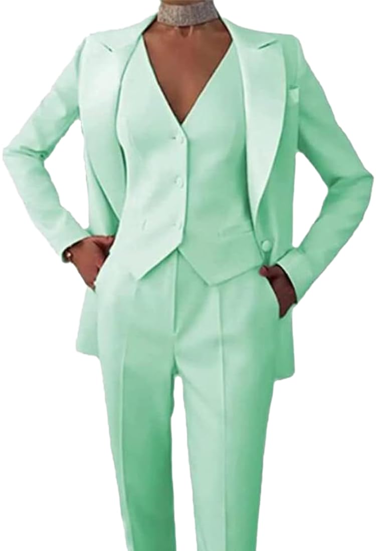 Leader of the Beauty Women's 3-Piece Office Lady Suit - Blazer, Vest, Pants in Mint