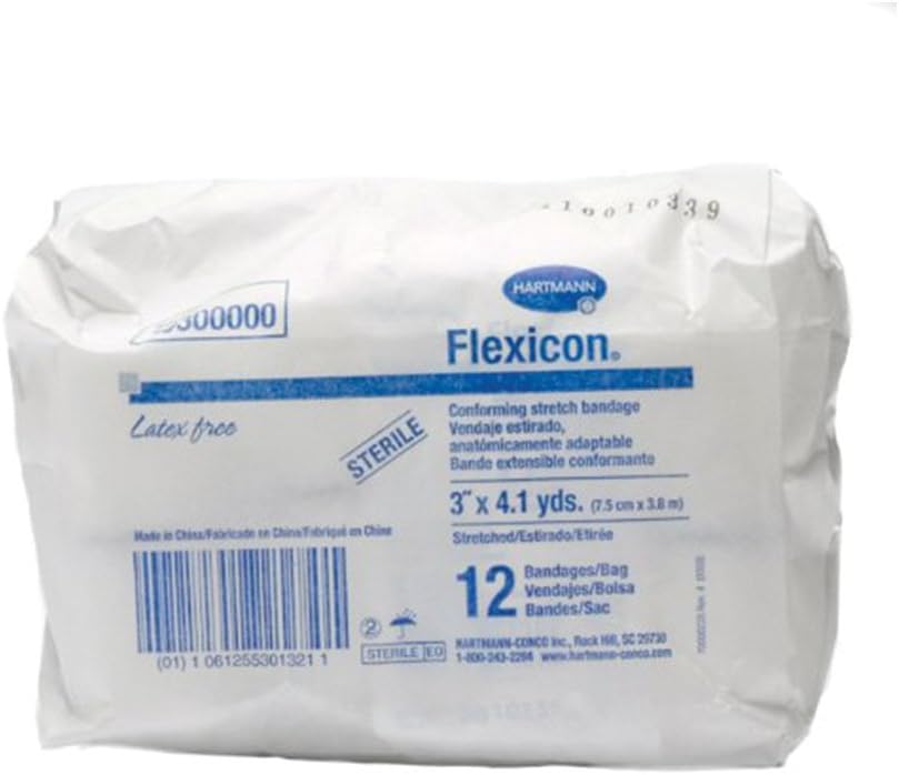 FLEXICON ORTS832 Gauze Roll, Sterile, 3" Width, 4.1 Yards Length, White, Pack of 12
