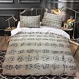 NJOFERDIN Music Notes 3D Gedruckt Bettwäsche digital Wave Bettbezug 3 Teilig mit Reißverschluss Weich Schlafkomfort for Mädchen,Kinder,Erwachsene,Jugendliche Single（140x200cm）