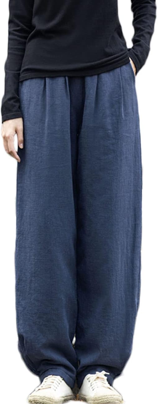 NFYM Women's Winter Snow Pants Cotton Linen Quilted Wide Leg Casual Thickened Lantern Loose Outdoor Pants