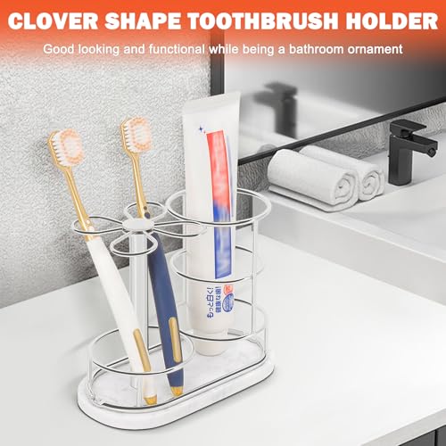 Image of Toothbrush Holder Stand for Bathroom, Metal Toothbrush Organizer with Marble Base, Toothbrush Storage Collection for Family, Suitable for Home Hotel Countertop Vanity (Medium, Chrome Finish)