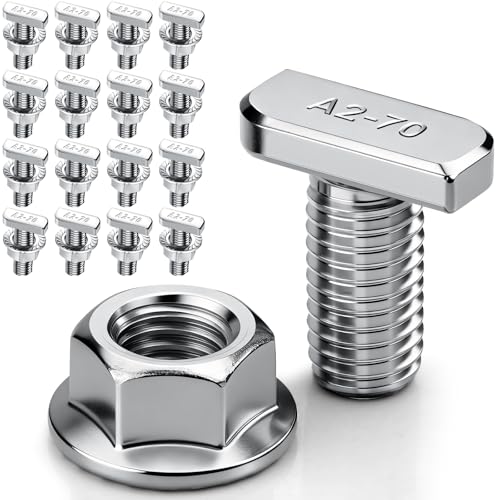 16 Stück Hammerkopfschrauben m8x20 Edelstahl A2-70 Hammerkopfschraube M8 mit Sperrzahnmuttern Flanschmuttern M8 Schrauben für PV Solar Montageschienen Gewächshaus und Aluprofil für Photovoltaik