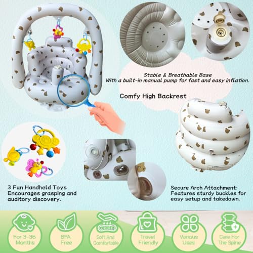 Siège gonflable pour bébés de 4 à 24 mois, pompe à air intégrée, soutien du dos pour nourrisson, chaise pour tout-petit, chaise de fête prénatale, siège d'extérieur, siège au sol, cadeau (ours avec – Image 5