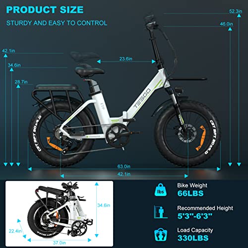 Tesgo 750W Fat Tire Electric Bike Adults, 48V 18Ah Removable Battery 20X4.0 Foldable Step-Thru E-Bike, 28Mph Ebikes For Women, Shimano 7 Speed Gears Lockable Front Suspension Fork【Front Rack Included】 #TOP6