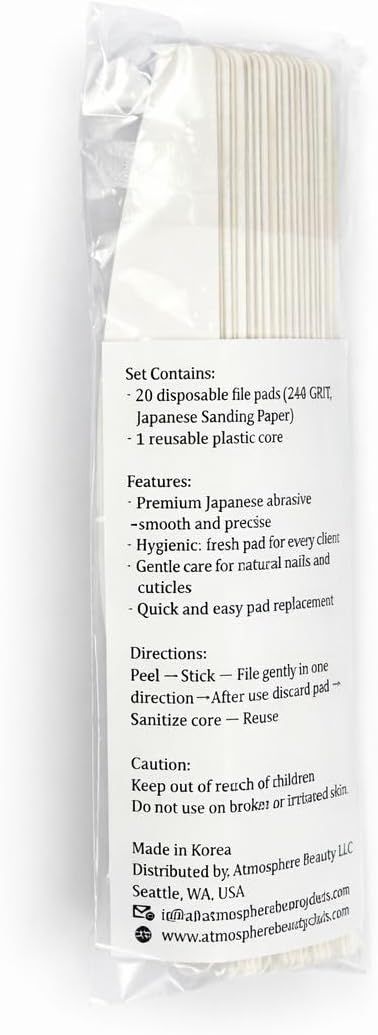 Atmosphere Professional Nail File System #240 – 240 Grit Half Moon Nail File Pads, Japanese Abrasive, 20 Disposable Pads + 1 Reusable Plastic Core image 2