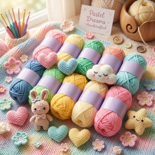 Image of 12 Multicolor Soft Wool Yarn Balls for Knitting, Crochet & DIY Craft | Acrylic Knitting Thread for Hand Embroidery, Weaving, Sewing & Art Projects | Bright Assorted Colors (Pastel 10)