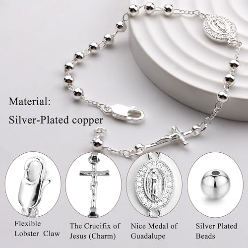 4mm Silver Plated Beads Catholic Rosary Chain Bracelet for Women with Gift Box3