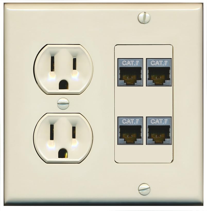 RiteAV 4 Port Cat7 Shielded Ethernet Wall Plate - Round Outlet [Stainless/White]