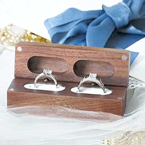 Muchly Engraved Flip Wooden 2 Ring Box-Rustic Ring Box- Solid Wood Rectangle Jewelry Storage Box-Vintage Ring Box For Wedding（Walnut） #TOP4