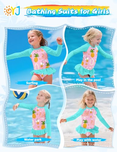 Image of Girls Swimsuit Rash Guard Set Long Sleeve Swimwear UPF 50 Swim Shirts SPF Two Peice Bating Suits Toddler Kid Teen 2T-12Y