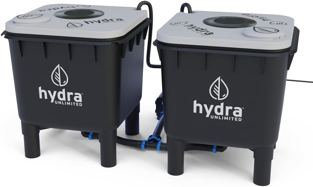 Hydramax Home Deep Water Culture Hydroponic System with Pump and air circulators for Indoor Growing of Vegetables, Fruits, and Medicinal Herbs (2-Bucket)