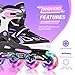 2PM SPORTS Vinal Inline Skates for Girls Boys Kids Ages 5-8 8-12 with Adjustable Illuminating Wheels, Inline Roller Skates for Youth Women Men - Purple Pink Large
