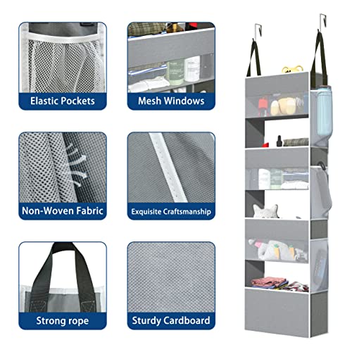 2 Pack Over Door Organizer With 4 Large Capacity Pockets And 6 Mesh Pockets,Nursery Organizers And Storage For Baby Kid's Toys,Behind Door Organizers And Storage For Bathroom Dorm Closet Pantry,Grey #TOP2