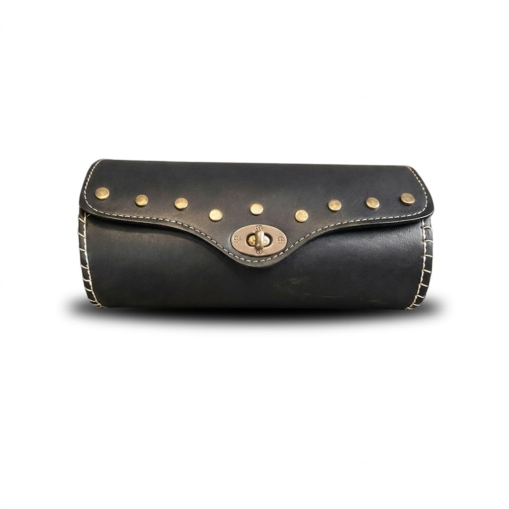 Faux Leather Motorcycle Saddle Bag, Round Style Tool Pouch, Black, for RE Classic Battle Green 350-image-34