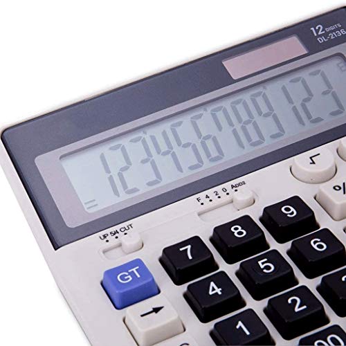 Calcolatrice da Tavolo Professionale di Grandi Dimensioni a 12 cifre, Display LCD inclinabile Alimentato a Batteria e Ibrido Solare, Ideale per l'uso in casa e in Ufficio