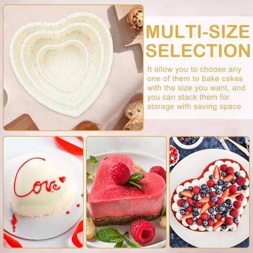 3 Pieces Silicone Heart Cake Pans Red Heart Shaped Cake Mold Nonstick Heart Baking Pans Heart Layer Cake Pans Reusable Silicone Heart Cake Mold for Valentine\'s Day Cake and Brownie 5 8 10 inches - Thumbnail 4