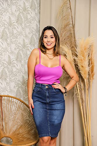 Saia Jeans Média Azul Elegante Imagine Jeans Tamanho:42