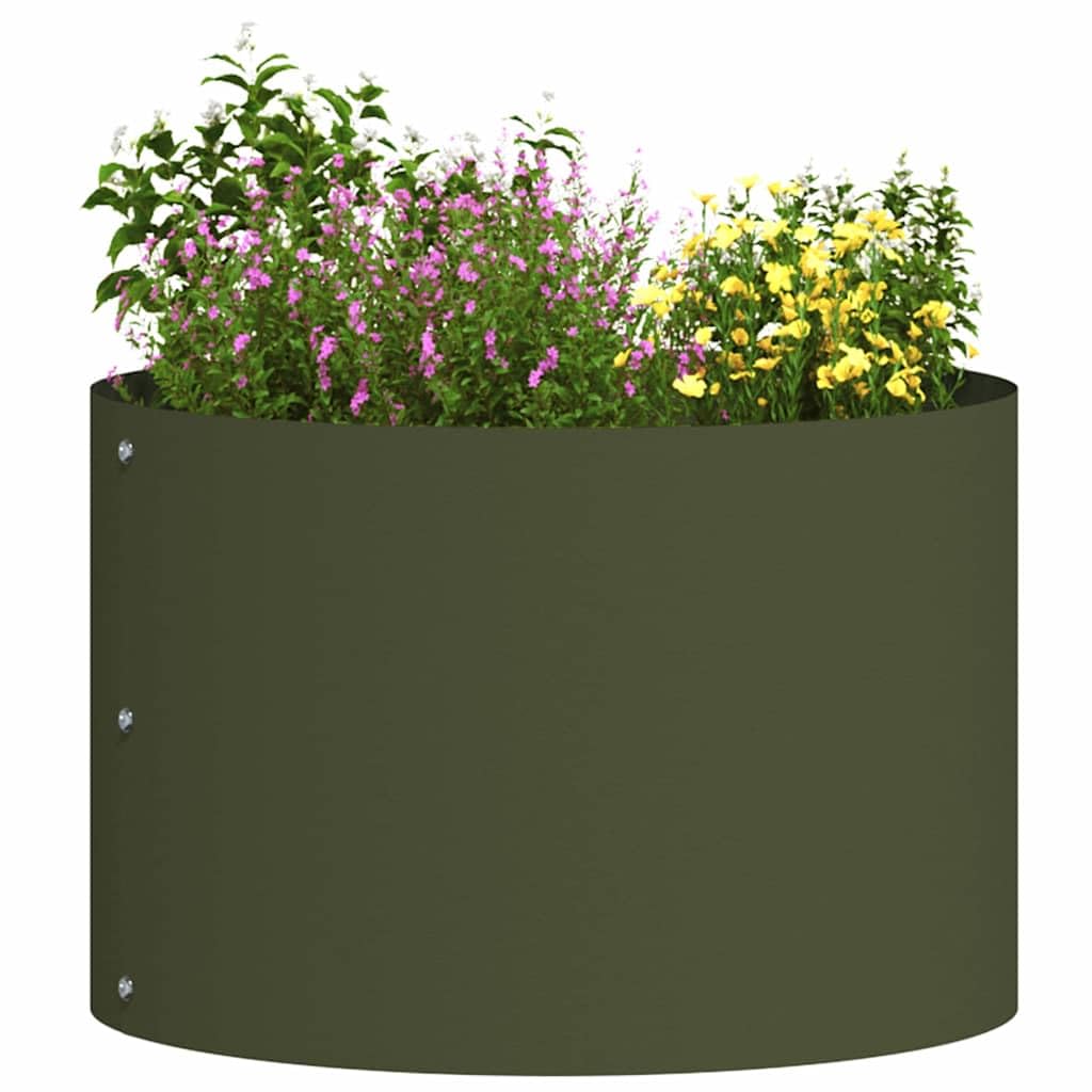 vidaXL Planter Ring Olive Green 30 x 30 x 20 cm Cold-rolled Steel, Round Steel Planter, Modern Outdoor Decor, Sculptural Garden Frame, Minimalist Ring for Contemporary Design