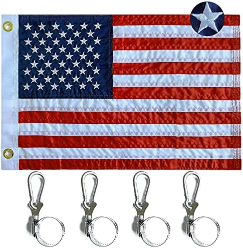 WDGG American Flag for Boat Flags Marine 12x18- (4 Heavy Duty Clips) Embroidered Stars and Brass Grommets (Resistant To Sunlight & Saltwater) US Boat Cabin Flag for Various Boat, Yacht