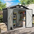 Aoxun Shed 6x4 FT Outdoor Storage Shed Metal Garden Shed with Lockable Doors Tool Shed Bike Shed for Backyard, Patio, Poolside (Black)