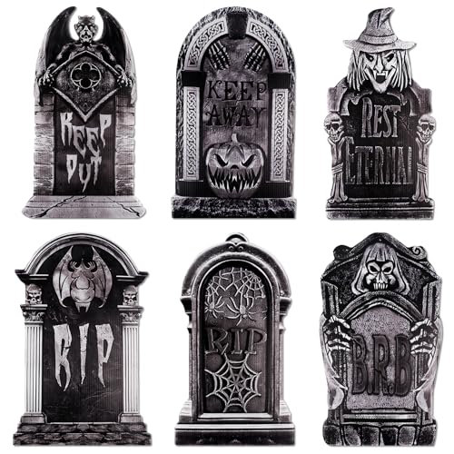 Wlicon 43cm Halloween Tombstones Outdoor Decorations - 6 PCS Graveyard Prop Yard Signs With Stakes for Cemetery Outside Yard Haunted House Decor