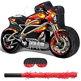 Shappy 3D Train Piñata Red Motorcycle Piñata Small Race Car Birthday Decor with Blindfold Stick Confetti Railroad Bike Car Party Decorations for Racing Theme Birthday Favors Supplies(Redmotorcycle)