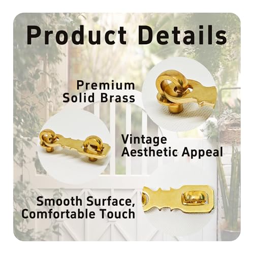 Image of 2.55 inch Antique Solid Brass Padlock Hasp Door Clasp, Vintage Heavy Duty Gate Latch Lock, Polished Brass Hasp Set for Sheds and Outdoor Use