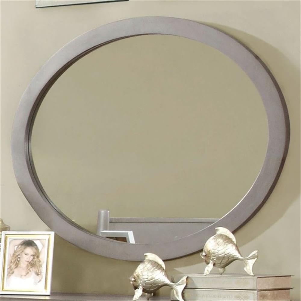 Furniture of America Belkor Mid-Century Modern Wood Oval Shape Mirror in Gray