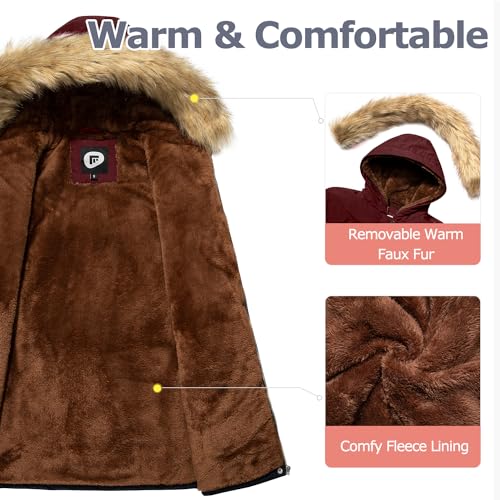 Women's Fur Hood Winter Parka Thicken Winter Jacket Coat Hooded Puffer Coat with Removable Fur Trim3