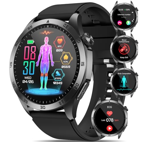 YYKY Smartwatch Herren Damen 1.43' AMOLED Display mit Telefonfunktion, Always-On Anzeige, SOS-Notruf, Schlaftracking, Wetteranzeige, Fitnessfunktionen, kompatibel mit Android & iOS