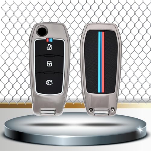 Image of KEYCEPT Metal Key Cover Compatible for Ford Figo, Aspire, Endeavour Flip Key 3 Button Flip Key with Keychain (Long Keychain).