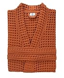 sea me at home 100% Cotton Waffle Kimono Bathrobe for Men & Women, Cozy Leisurewear with Functional Pockets, Comfortable Robe for Relaxation (Terra)