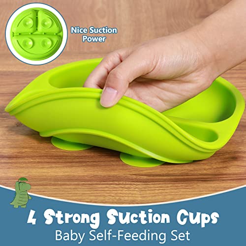 Zopeal 24 Pcs Baby Silicone Feeding Set Baby Led Weaning Set Baby Suction Plates With Spoon Fork Adjustable Silicone Bibs Baby Plates And Utensils Set For Boys Girls, 6 Colors #TOP2