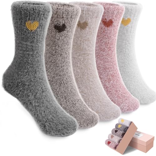 Image of SISOSOCK 5 Pairs Fuzzy Soft Cozy Comfortable Socks for Women, Casual Sleep Comfy Socks, Perfect Warm Winter Gifts for Women