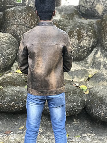 Image of Luis Legends Men's Cafe Racer Triple Stitch Distressed Brown Wax Vintage Leather Jacket