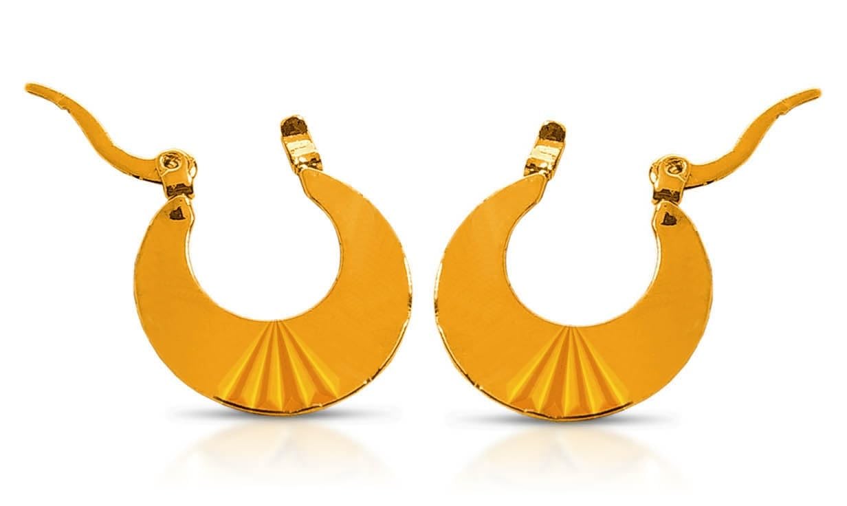 bigwheels (1 Pair) Golden JAE0075-01 Trending Round Shaped Clip On Metal Punk Barbell Press Screw Pierced Nattiyan Earring Linning Cutting Design Hip Hop Stud Chand Bali/Hoop For Men's & Boy's-picture-5