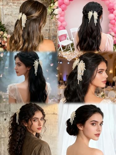 Pinza para cabello elegante con perlas y borlas, diseño retro, para bodas y ocasiones especiales miniatura 5