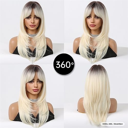 Perruque longue blonde avec frange pour changer de look facilement