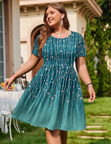 Image of IN'VOLAND Womens Plus Size Summer Dress Short Sleeve Casual Mini Dresses Empire Waist T-Shirt Dress with Pockets