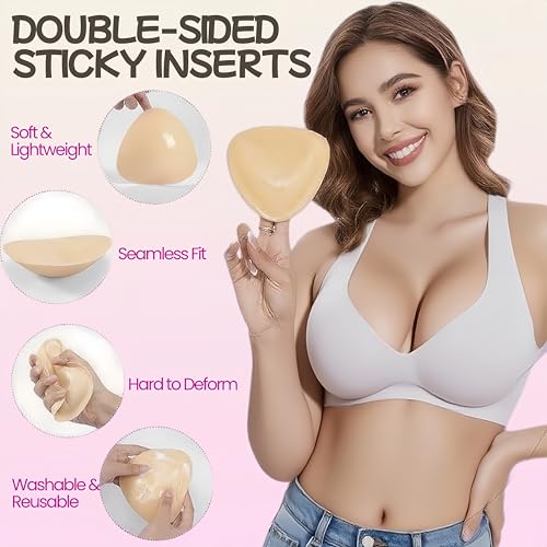 Double Sided Sticky Bra Inserts Reusable Push Up Lift Self-Adhesive Pads for Strapless, Bikini, Swimsuit, and Sports Bras2
