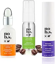 No B.S. Skincare Under Eye Treatment Set - Cafeína Eye Cream + Vitamina C Serum + Retinol Cream - Puffy Eye Treatment para olhar mais desperto. Creme refirmante para olhos para olheiras e rugas nos pés de galinha