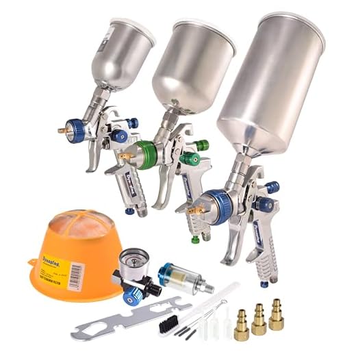 Dynastus 3 Paint Gun Set of High Performance HVLP Air Spray Guns, Complete Spraying for Primer, Finish Coats and Touch-Up