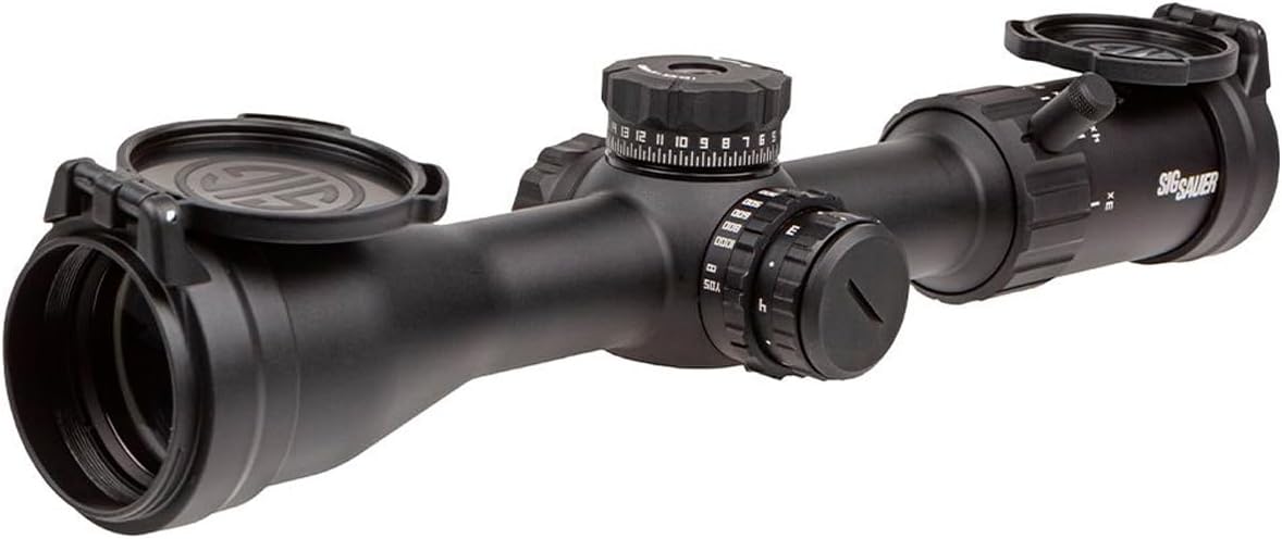 SIG SAUER WHISKEY4 3-12X44mm 30mm Tube SFP Durable Lightweight Precise Waterproof Black Hunting Riflescope, Flip-Back Caps & Throw Lever Included
