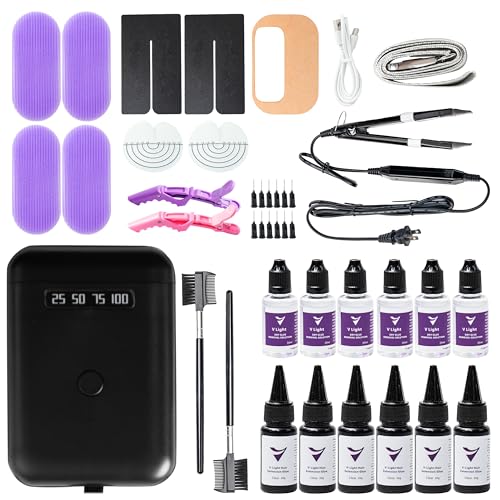 V Light Hair Extensions Kit Mini– Portable LED Hair Extension Machine with 6 LED Beads, V Light Glue & Removers, Complete Travel-Friendly Hair Extension Set for Salon-Quality Results at Home(Black)